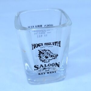 Hogs Breath Saloon Key West Square Shot Glass Clear Black Logo Slogan Barware